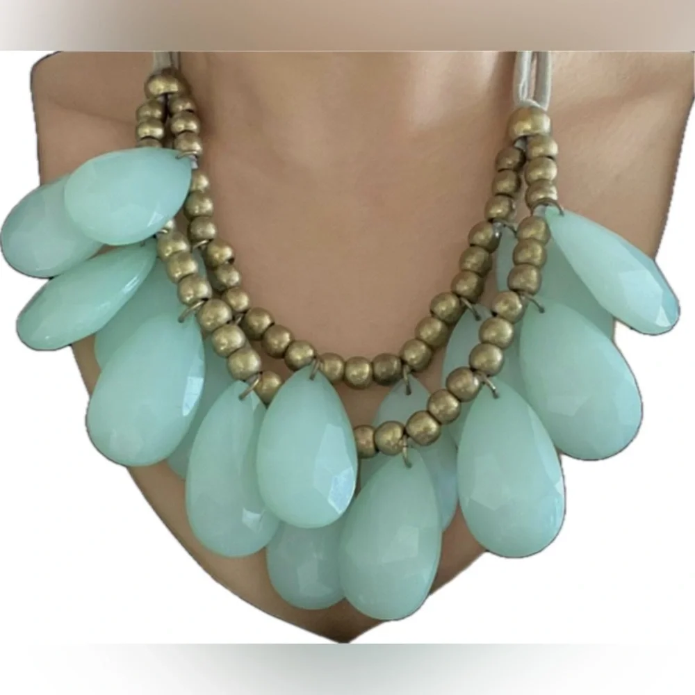 Anthropologie Statement Faceted Acrylic Blue Stone Adjustable Bib Necklace HTF